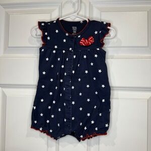 Baby Girls Size 12 Months Navy Blue White Star Ruffle Romper Patriotic‎ Bow